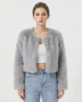 Damen Luxus Kunstpelz Jacke in Grau