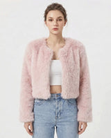 Damen Luxus Kunstpelz Jacke in Rosa