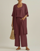 Risteena – Minimalistisches Dreiteiliges Set Aus Leinen Und Baumwolle in Rot