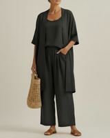 Risteena – Minimalistisches Dreiteiliges Set Aus Leinen Und Baumwolle in Schwarz