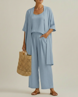 Risteena – Minimalistisches Dreiteiliges Set Aus Leinen Und Baumwolle in Blau