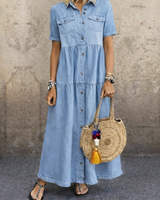 Elizabeth Damen Maxikleid mit kurzen Ärmeln und Taschen in Himmelblau