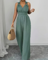 MARYAM™ - Einfarbiger Spitzenoberteil & Jumpsuit Ensemble mit Taschen in Grün