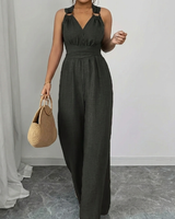 MARYAM™ - Einfarbiger Spitzenoberteil & Jumpsuit Ensemble mit Taschen in Schwarz
