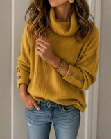 Hildegard | Damen Warme Strick Rollkragenpullover in Gelb
