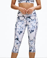 Hochtaillierte Damen Capri-Leggings mit Muster in Weiß