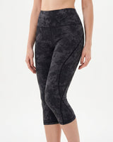 Hochtaillierte Damen Capri-Leggings mit Muster in Schwarz