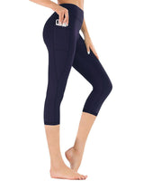 Hochtaillierte Damen Capri-Leggings mit Tasche in Dunkelblau