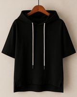 Hoodie Damen Oversized Kurzarm in Schwarz