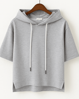 Hoodie Damen Oversized Kurzarm in Grau