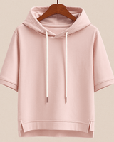 Hoodie Damen Oversized Kurzarm in Rosa