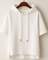 Hoodie Damen Oversized Kurzarm in Weiß