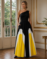 Ida | Damen One-Shoulder Maxikleid Mit Plissee in Gelb