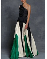 Ida | Damen One-Shoulder Maxikleid Mit Plissee in Smaragdgrün