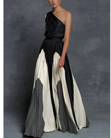 Ida | Damen One-Shoulder Maxikleid Mit Plissee in Grau