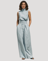 Ilaria | Damen Zweiteiler Rollkragen Oberteil Weite Hose Set in Hellblau