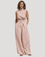 Ilaria | Damen Zweiteiler Rollkragen Oberteil Weite Hose Set in Hellrosa