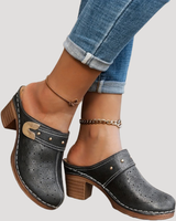 Ilka | Damen Slip-On Clogs mit Blockabsatz in Schwarz