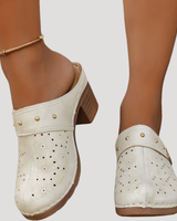 Ilka | Damen Slip-On Clogs mit Blockabsatz in Weiß