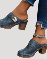Ilka | Damen Slip-On Clogs mit Blockabsatz in Marineblau
