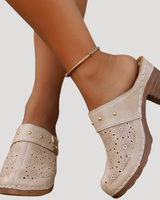 Ilka | Damen Slip-On Clogs mit Blockabsatz in Braun