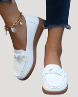 Ilsena | Damen Loafer Flach Slip-on Mokassin in Weiß