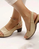 Ilvana | Damen Slingback Sandalette mit Blockabsatz in Khaki