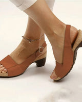 Ilvana | Damen Slingback Sandalette mit Blockabsatz in Braun