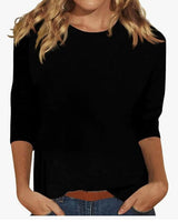 Isabelle | Rundhals Dreiviertelarm Top in Schwarz