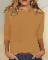 Isabelle | Rundhals Dreiviertelarm Top in Braun