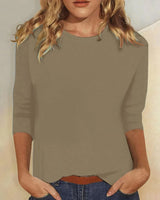 Isabelle | Rundhals Dreiviertelarm Top in Khaki