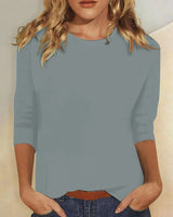Isabelle | Rundhals Dreiviertelarm Top in Blau