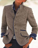 Damen Vintage Blazer mit Stehkragen in Hellbraun