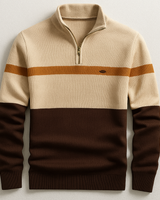 ELSTON HERITAGE PULLOVER MIT VIERTELZIP in Braun Creme