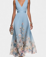 Saulina – Ärmelloses Maxikleid Mit Blumenmuster in Blau