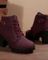 HELEN | Chunky Schnürstiefeletten mit Metallschnalle in Bordeauxrot