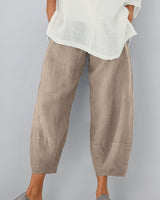 Damen lässige weite Hose mit Taschen in Khaki