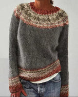Dorothea | Damen Strickpullover mit Rundhalsausschnitt für den Alltag in Grauer Kranz