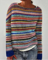 Dorothea | Damen Strickpullover mit Rundhalsausschnitt für den Alltag in Regenbogen