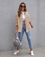 Serdia | Zerrissene Denimjacke in Übergröße in Khaki