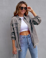 Serdia | Zerrissene Denimjacke in Übergröße in Grau