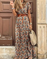 Justine – Florales Damen Maxikleid mit Schlitz in Braun