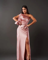 Damen Ein Schulter Maxi Abendkleid in Rosa