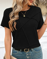 Damen T-Shirt aus Baumwolle mit Ziernähten im lässigen Stil - Laia in Schwarz