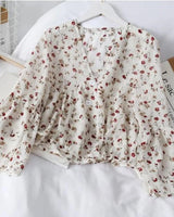 Damen Bluse aus geblümtem Chiffon mit Rüschen fließendem Schnitt - Isadora in Weiß