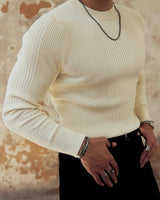 Herren Rippenpulli Slim Fit Rundhalsausschnitt - Alvaro in Beige