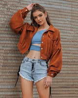 Damen-Cordjacke mit kurzen Puffärmeln - Celinne in Orange