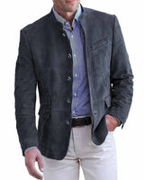Tavrik - Soft-Touch-Stehkragen-Blazer in Dunkelgrau
