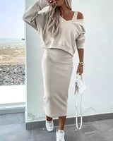 Andrea™ - Lässiges Sweatshirt und Kleid Set in Beige