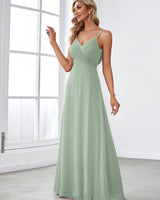 Langes elegantes Chiffonkleid mit dünnen Trägern - Estrella in Grün